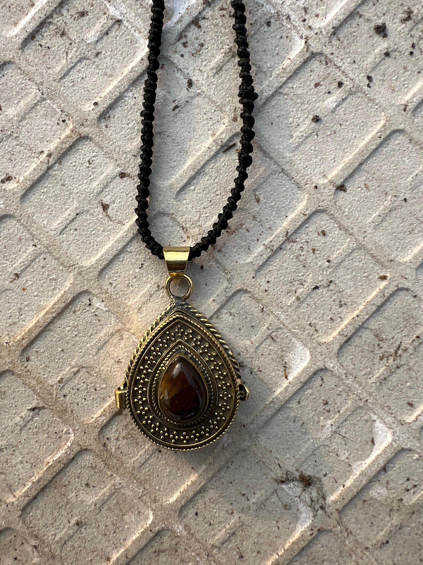 Box Pendant With Brown Stone