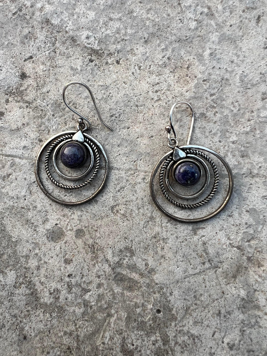 Sterling Onyx Hoop Earing